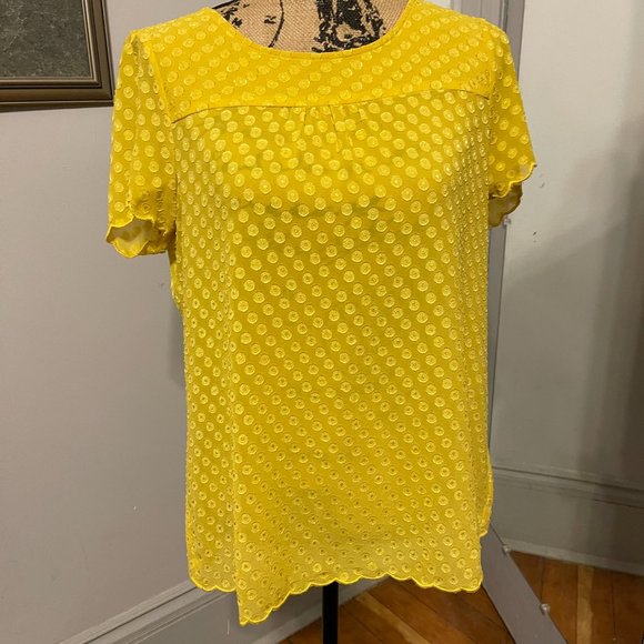 Maeve Bright Yellow Polka-Dot Scalped Edge Blouse - Picture 2 of 8
